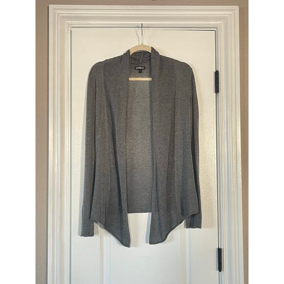 Express Open Front Cardigan Gray Mesh Small - Picture 3 of 8